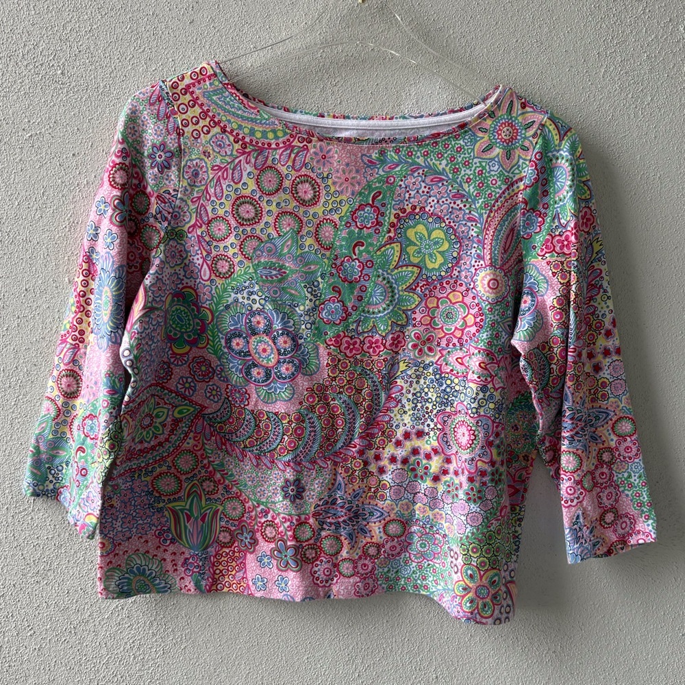 Talbots 1XP Pretty Paisley Cotton Blend Bateau Neck Tee 3/4 Sleeve Spring Casual